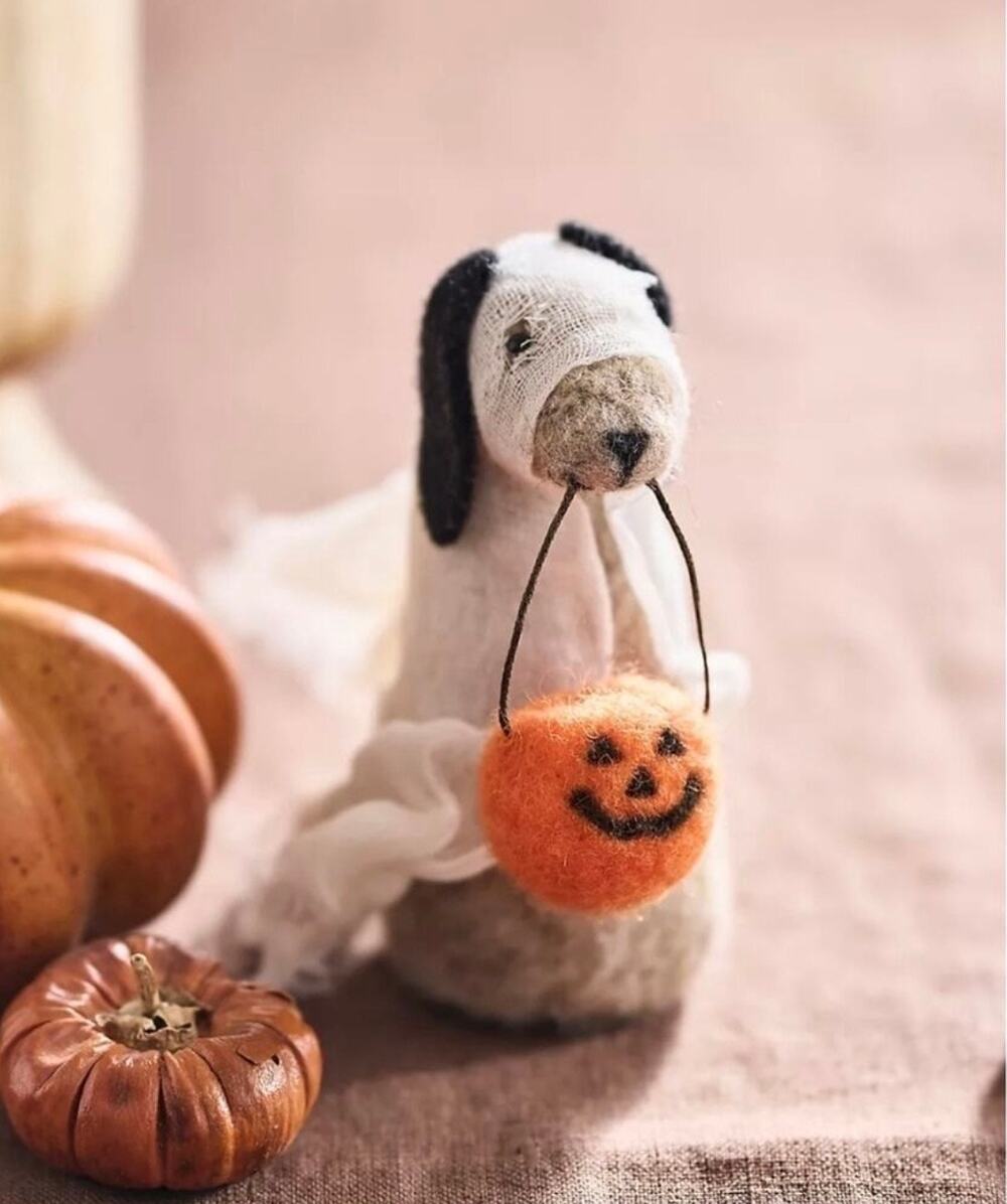 Anthropologie Spooky Ghost Trick Or Treat Puppy Dog Halloween Felt Wool Figure